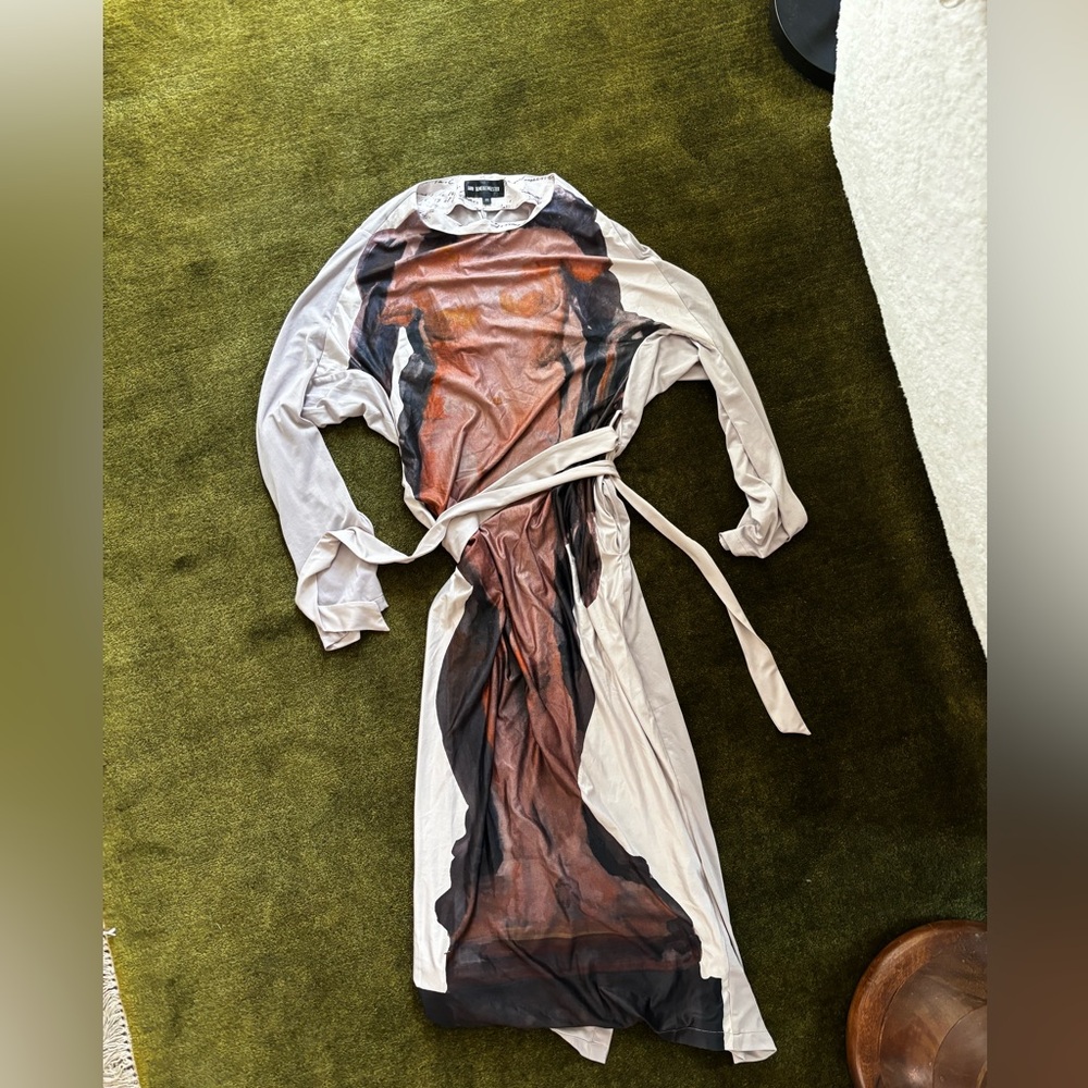 Ann Demeulemeester Graphic Print Long Sleeve Maxi Dress - Neutral & Rust Tones